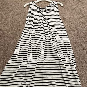 Black and white striped long dress with jewel neckline